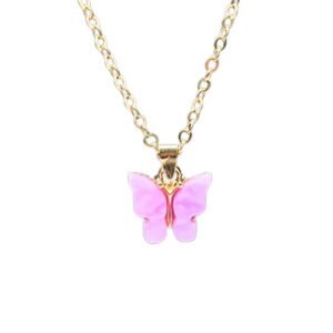 gold chain with hot pink acrylic butterfly