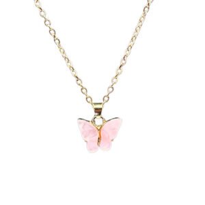 gold chain with light pink acrylic butterfly