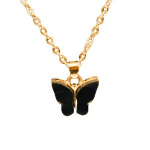 gold necklace with black butterfly