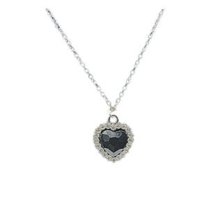 Silver chain with Glass pendant and Rhinestone heart charm  black