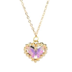 Gold necklace with Sparking Rhinestone purple blend butterfly heart shaped with diamonds