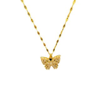 Shiny Zirconia Butterfly Pendant Necklace