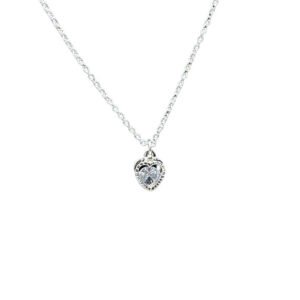 Silver necklace  floating Zirconia in charm heart